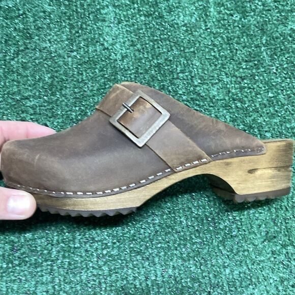 Sanita Brown Leather Mules with Buckle - Picture 7 of 8